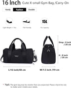Compact Sports Gym Bag for Women & Girls and Kids, Cute Mini Duffle Bag with Wet Pocket & Shoes Compartment, Personal Item Travel Workout Bag, 16"-Small, Black