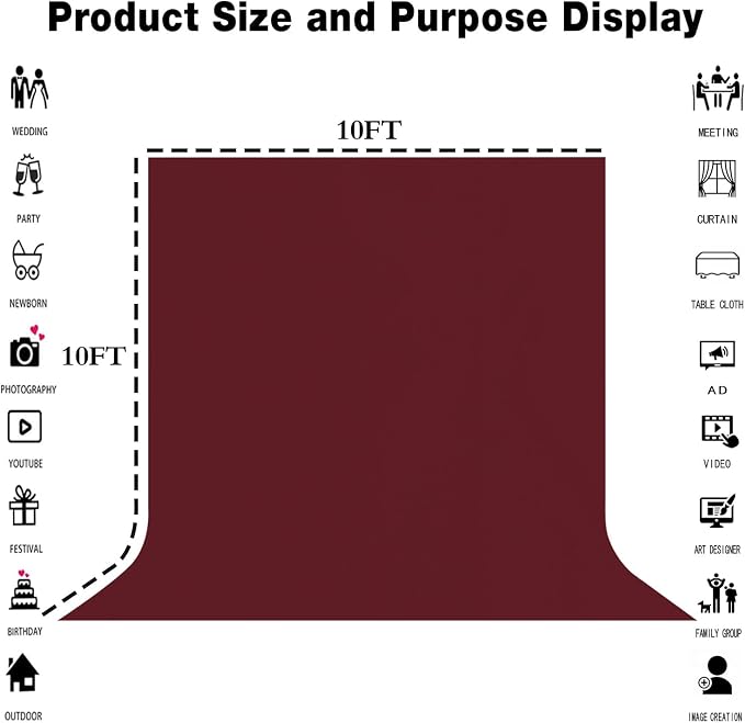 Burgundy Photography Backdrop for Photoshoot, Fabric 10x10ft | Polyester Studio - Image 8