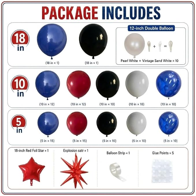 Black Red Blue Balloon Arch Garland Kit, Spider Themed 4th of July Patriotic - Image 2