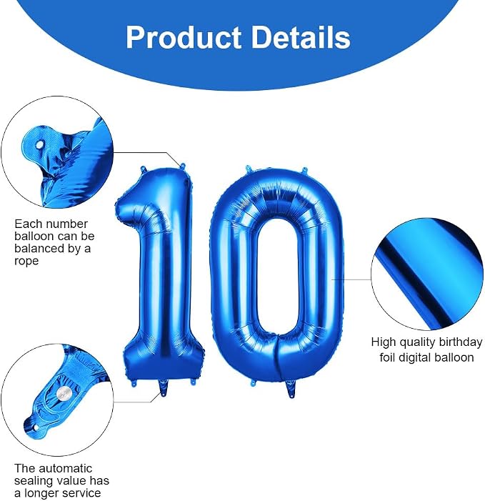 OFFCUP 40 Inch Blue Number 10 Balloon - Image 3