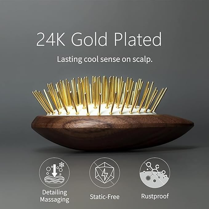Uffy Acubrusher – 24K Gold-Plated Gua Sha Hair Brush | Ergonomic Scalp Massager for Dandruff & Hair Growth | For All Hair Types | Ideal Gift Choice in Sunshine Yellow
