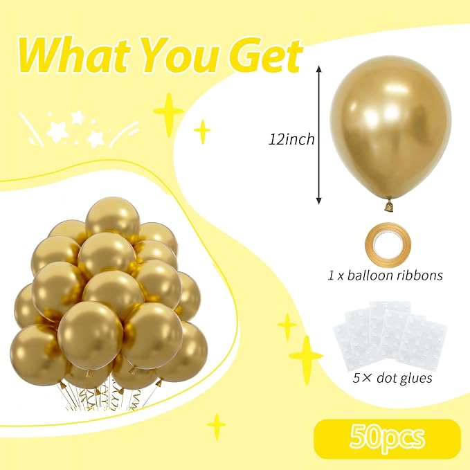50pcs Metallic Gold Balloons, Helium Quality 12inch Chrome Gold Balloon | - Image 2