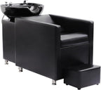 Shampoo Stations for Salon, Backwash Chair with Ceramic Bowl, Backwash Shampoo Unit with Foot Pedal, Sink Chair Station, Hair Washing Station for Barbershop (Black)