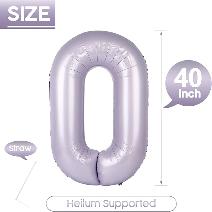0 Balloon - Lilac Birthday Number Balloons, 40 Inch Decorations Men Women | - Image 5