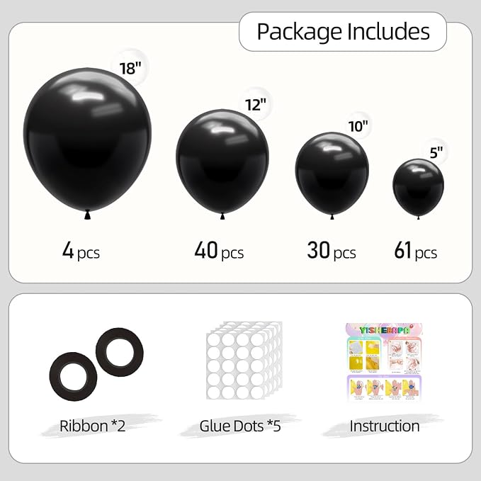 Black Balloons Different Sizes 135pcs 18 12 10 5 Inch Black Balloon Arch Kit - Image 2