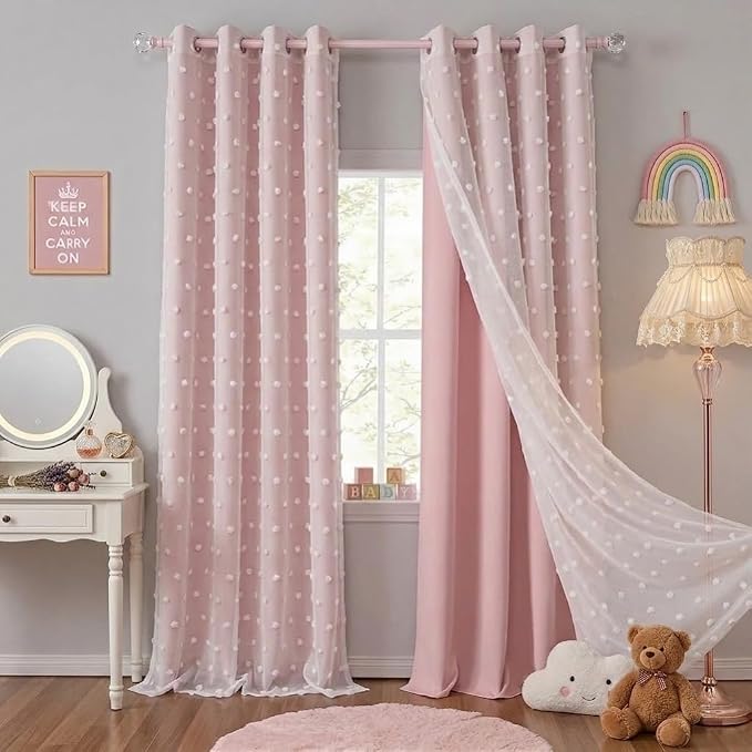 PONY DANCE Pink Curtains for Living Room 84 Inches Long, 52W x 84L, Double by PONYDANCE