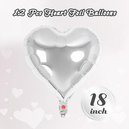 12 Pcs Silver Heart Balloons, 18 Inch Heart Foil Balloons Love Balloon - Image 2