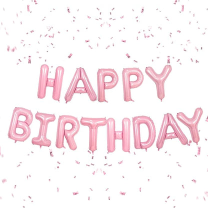 Happy Birthday Balloons Banner Pink, 16Inch Polyester Film Light Pink Foil by Adorely