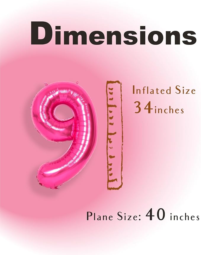 SUWEN 40 Inch Hot Pink Large 9 Number Balloons Big Foil Helium Number Balloons - Image 4