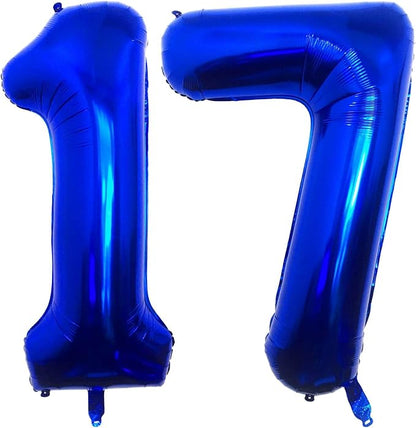 Navy Blue 17 Number Balloons, 40 Inch Giant Number 17 Balloons Foil Mylar by Lovoir