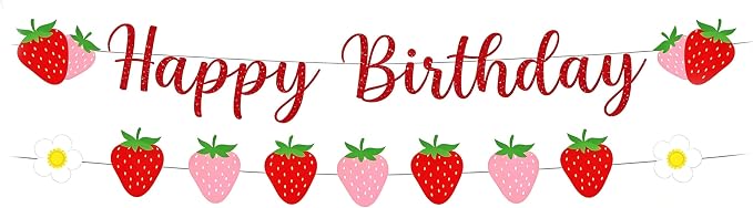 Strawberry Happy Birthday Banner, Strawberry Themed Birthday Party Decoration by Unknown