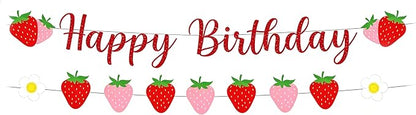 Strawberry Happy Birthday Banner, Strawberry Themed Birthday Party Decoration by Unknown