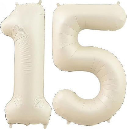 Cream 15 Balloon Number 40 Inch Cream Number 15 Balloon Helium Mylar Balloons by BBPOOL