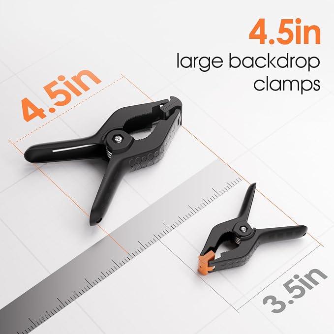 Spring Clamps Heavy Duty, 4.5in Backdrop Clips, 8 Pack- Black | Strong Spring - Image 2