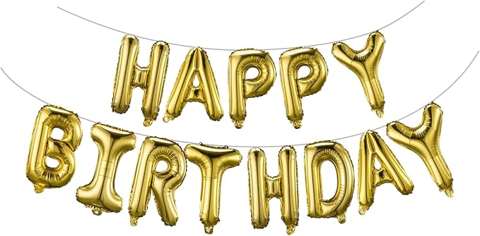 Gold Happy Birthday Balloons Banner 16 Inch Mylar Foil Letters, Inflatable by WESTGO