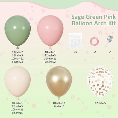 164Pcs Pink and Green Balloons Garland Arch Kit Different Sizes | 18 12 10 5 - Image 2