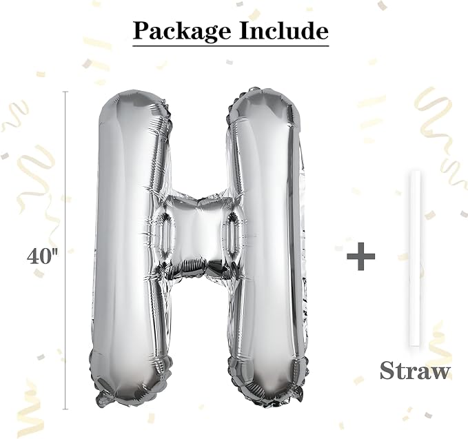 40 inch Silver Letter H Balloon, Big Size Alphabet Foil Mylar Helium Balloons - Image 2