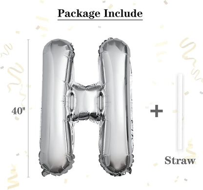 40 inch Silver Letter H Balloon, Big Size Alphabet Foil Mylar Helium Balloons - Image 2