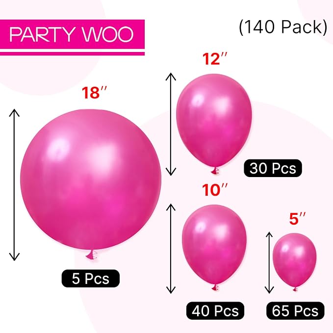 PartyWoo Pearl Hot Pink Balloons 140pcs Magenta Fuchsia Dark Pink Color | - Image 5