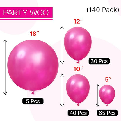 PartyWoo Pearl Hot Pink Balloons 140pcs Magenta Fuchsia Dark Pink Color | - Image 5