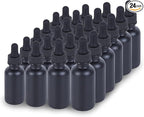 1 oz Dropper Bottle 24 Pack Amber Glass Boston Bottles 30ml with Eye Droppers Black Caps for Essential Oils, Perfume, Leak Proof Travel Bottles for Liquids