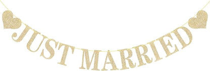 Pre-Strung Just Married Banner NO DIY Just Married Sign Gold Glitter | Wedding by KINGLAKEGARDEN