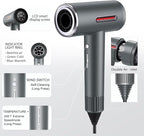 Hair Dryer, 180000 RPM High-Speed Brushless Motor, 1 Min Fast Drying & No Heat Damage, 600 Million Negative Ions with Concentrator & Diffuser, Salon-Level 7 Temp / 3 Speed, HD Digital Screen,Gunmetal