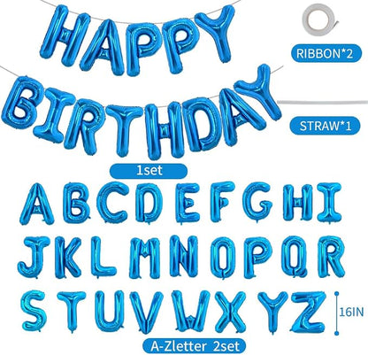 TONIFUL 65 Pcs 16 Inch Blue Happy Birthday Balloons and 2 Sets A-Z Foil Letters - Image 2