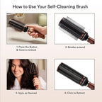 Self Cleaning Brushes for Women - Roller Retractable Detangler Round Brush for Blow Out Travel Brown Christmas Gifts for Womens