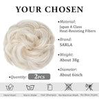 SARLA 2PCS Messy Hair Bun Hair Pieces Wavy Curly Synthetic Updo Fake Scrunchies Ponytail Extension for Women Platinum Blonde