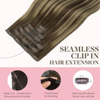 GOO GOO Clip in Hair Extensions Real Human Hair, Remy Human Hair Extensions Clip ins for Women, Natural Human Hair, 18inch 110g 7Pcs, 4/26/4 Balayage Chocolate Brown to Honey Blonde