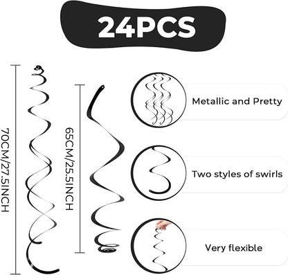 24 PCS Black Hanging Swirl, Sparkle Ceiling Hanging Decorations, Plastic - Image 6