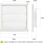 Funmit 6" Louvered Vent Cover 8" x 8" Oversize Outside Dimensions for Exterior Wall Vent Hood Outlet Airflow Vent Dryer Air Vent (White)
