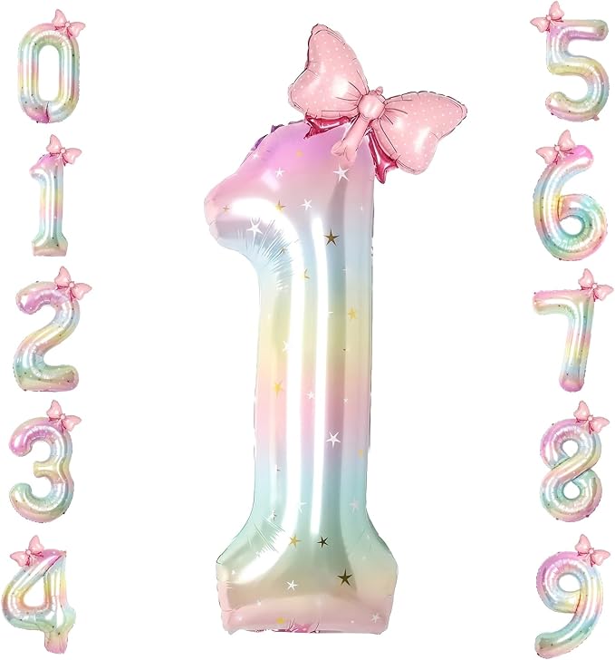 40 Inch Giant Number 1 Balloon Rainbow Foil Mylar Balloon by TNCDJKPA
