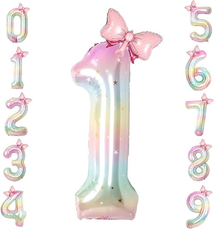 40 Inch Giant Number 1 Balloon Rainbow Foil Mylar Balloon by TNCDJKPA