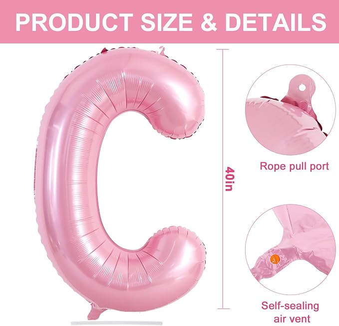 TONIFUL 40 Inch Large Pink Letter C Balloons Giant Foil Mylar Alphabet Balloon - Image 2