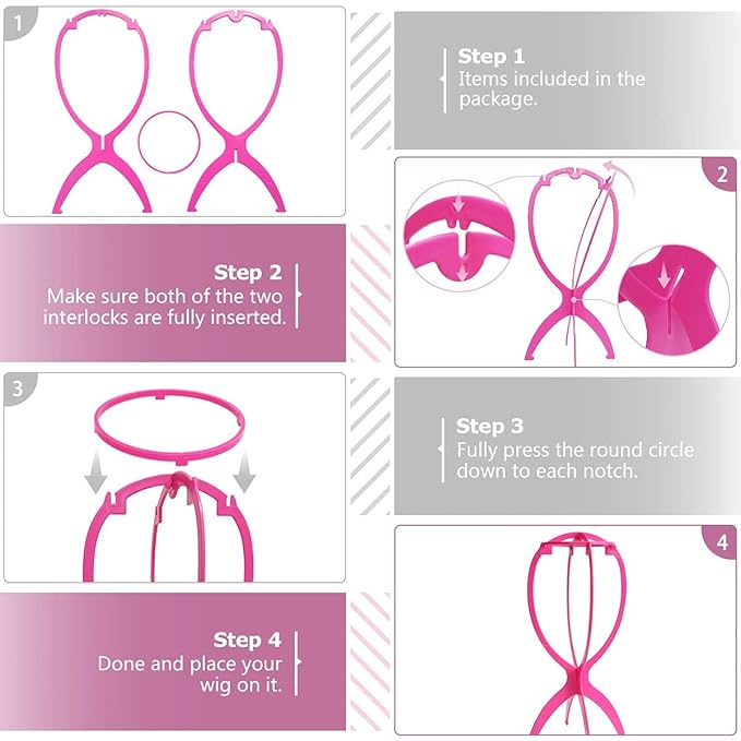 Dreamlover Short Wig Stands, Portable Collapsible Wig Dryer for Travel, Hot Pink, 2 Packs