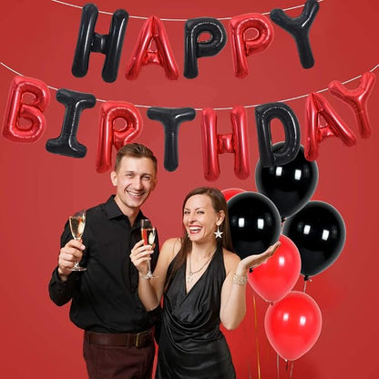 TONIFUL Black and Red Happy Birthday Balloon Banner Decor - Image 4