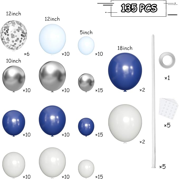 140 Pack Silver Navy Gray Macaron Blue Balloons Garland Arch Kit - Image 2
