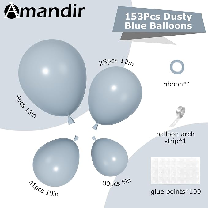 Amandir 153pcs Dusty Blue Balloons Arch Garland Kit Different Sizes | 18 12 10 - Image 3
