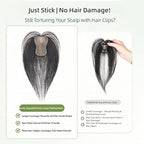 Anemone 100% Real Human Hair Topper No Need Clips Magic Paste Hair Seams 7x10cm Skin Base Fringe Bangs Easy to Wear (1B French Bangs)