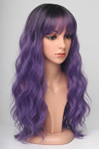 Purple Hair Wavy Wigs With Bangs For Women Synthetic Purple Wigs For Daily Use Everyday Wear.