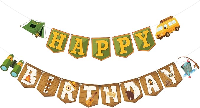 Camping Happy Birthday Banner Camping Birthday Party Decorations Camping Party by Adecortalk