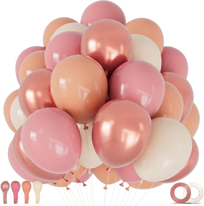 68 Pcs Retro Pink Nude Party Balloons 12Inch Dusty Pink Metallic Rose Gold by KUULBELAballoons