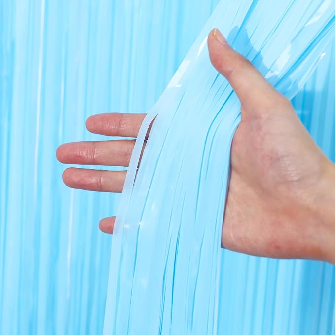 Voircoloria Pastel Blue Foil Fringe Backdrop Curtains, 2 Pack | Tinsel Streamers - Image 2