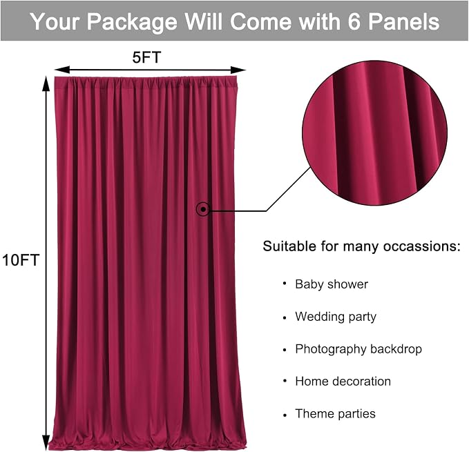 30ft x 10ft Maroon Backdrop Curtains - Image 6