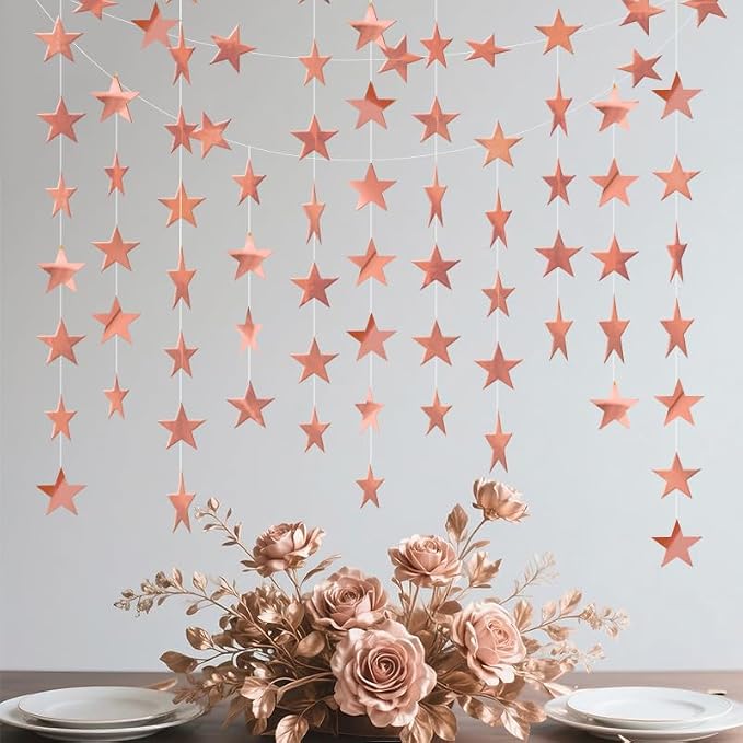 Rose Gold Shining Star Hanging Garland Rose Gold Hanging Sparkling Star - Image 3