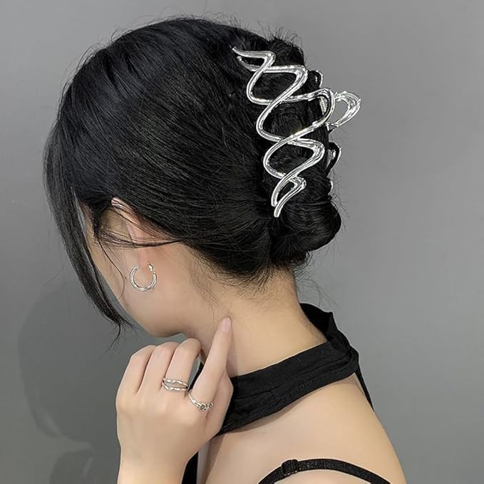 Metal Wave Hair Clips - Fashion Hair Accessories Claw Clips Durable Hair Clips With Wavy Grid Design Large Strong Hold Hairgrip Hair Barrette Non Slips Hair Jaw Clips for Women Thick or Long Hairs