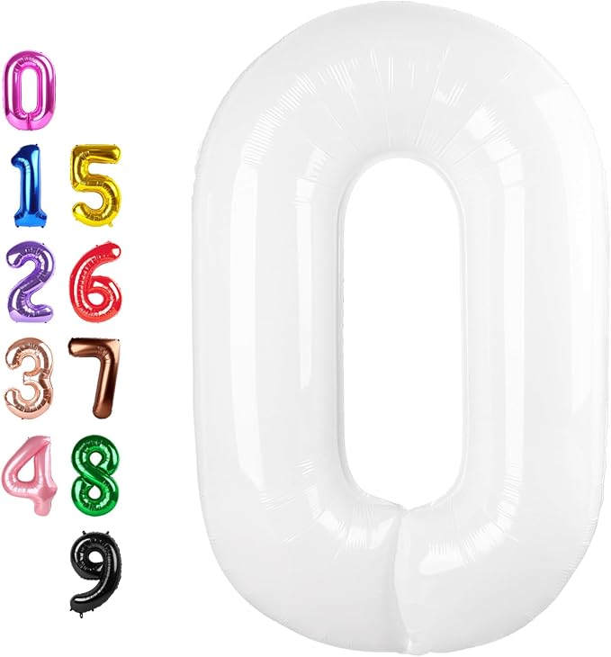 0 Balloon 40 inch White Number Balloons by Enyeopd