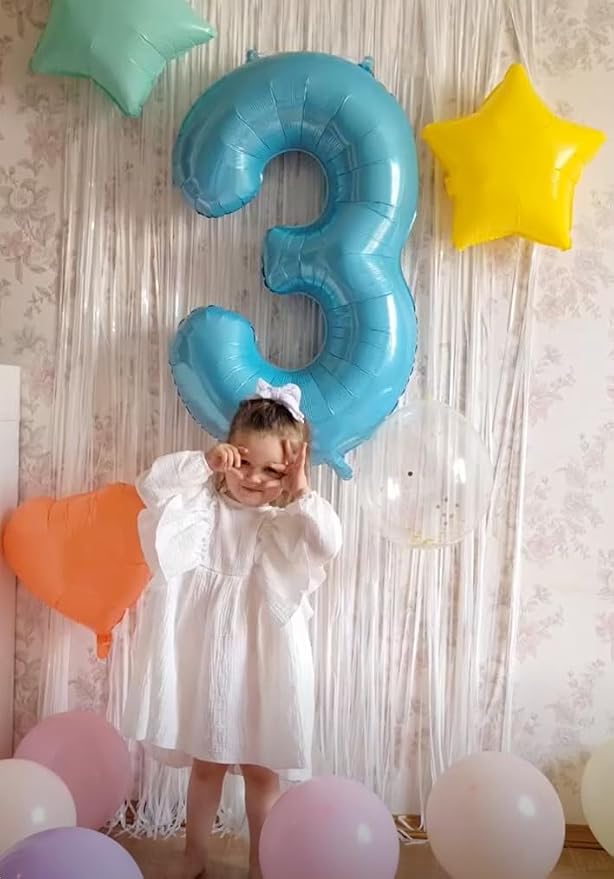Pearl Blue Number 3 Balloon 40 inch, 3rd Birthday Party Balloons Decorations | - Image 4